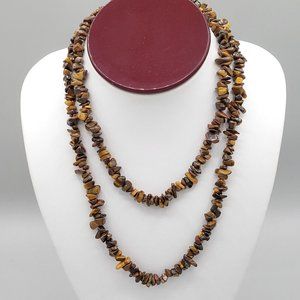 Unisex Natural Brown Tiger's Eye Stone Chips Beaded Fashion Necklace 32 in